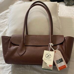 NWT Divina Firenze Brown Pebbled Leather Shoulder Bag made in Italy